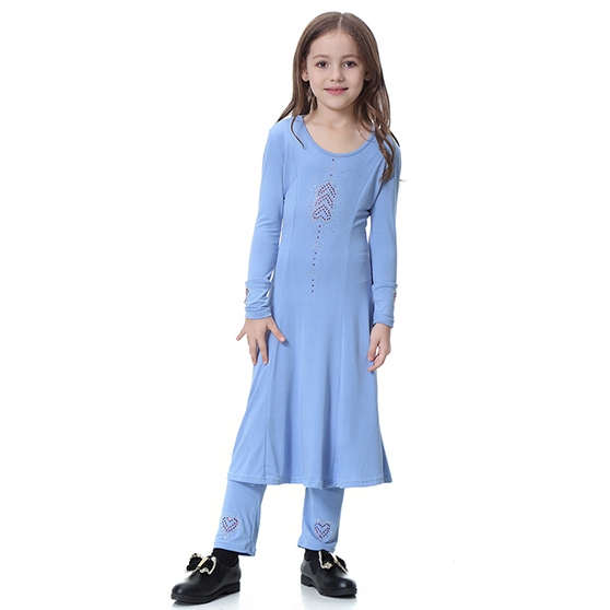 Two –Piece Suit Highly elastic Kids Muslim girl dress Robes Long Sleeves trousers clothes Abaya