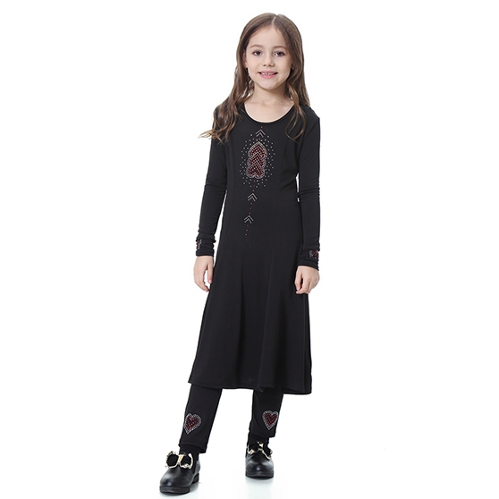 Two –Piece Suit Highly elastic Kids Muslim girl dress Robes Long Sleeves trousers clothes Abaya