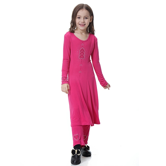 Two –Piece Suit Highly elastic Kids Muslim girl dress Robes Long Sleeves trousers clothes Abaya