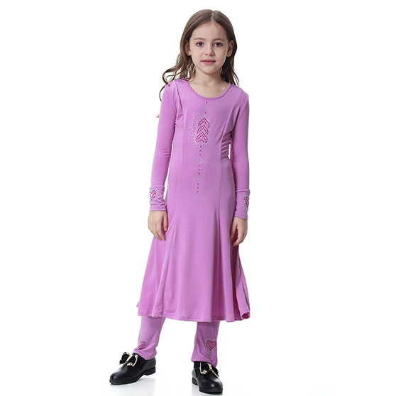 Two –Piece Suit Highly elastic Kids Muslim girl dress Robes Long Sleeves trousers clothes Abaya
