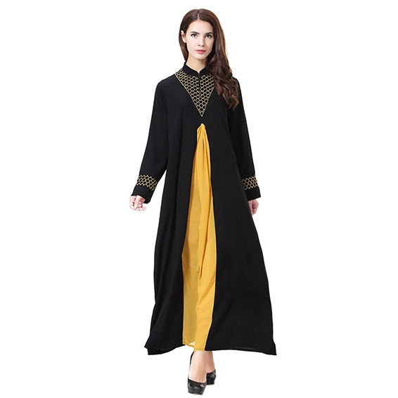Wool peach Woman Muslim Computer Embroidery Lady dresses Robes Long Sleeves clothes Abaya