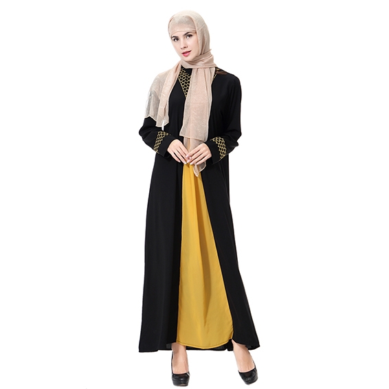 Wool peach Woman Muslim Computer Embroidery Lady dresses Robes Long Sleeves clothes Abaya