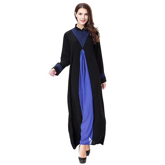 Wool peach Woman Muslim Computer Embroidery Lady dresses Robes Long Sleeves clothes Abaya