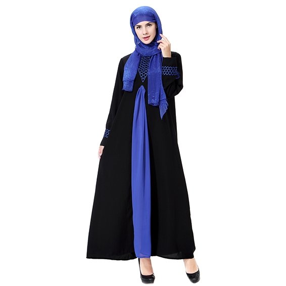 Wool peach Woman Muslim Computer Embroidery Lady dresses Robes Long Sleeves clothes Abaya