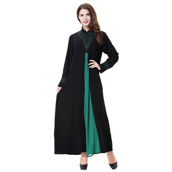 Wool peach Woman Muslim Computer Embroidery Lady dresses Robes Long Sleeves clothes Abaya