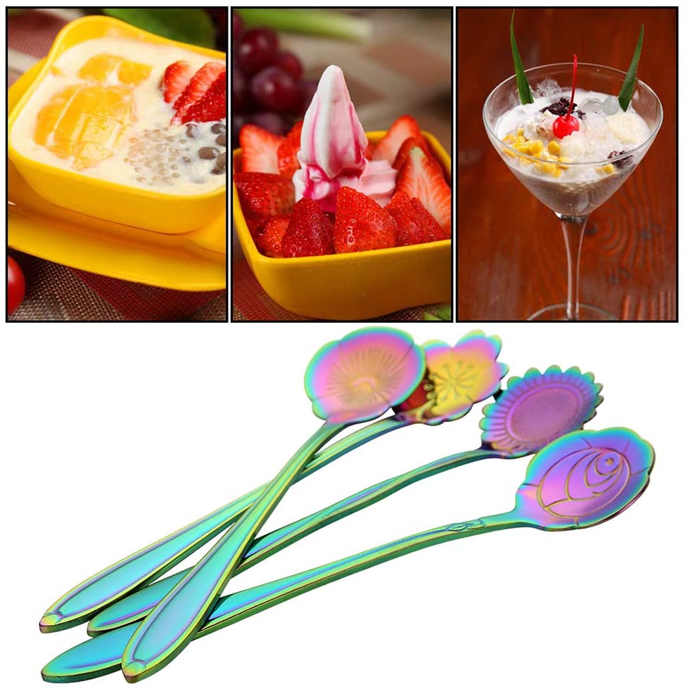 8 Pcs Flower Spoon Set Stainless Steel Tea Stirring Scoops Dessert Cake Ice Cream Spoons Tableware