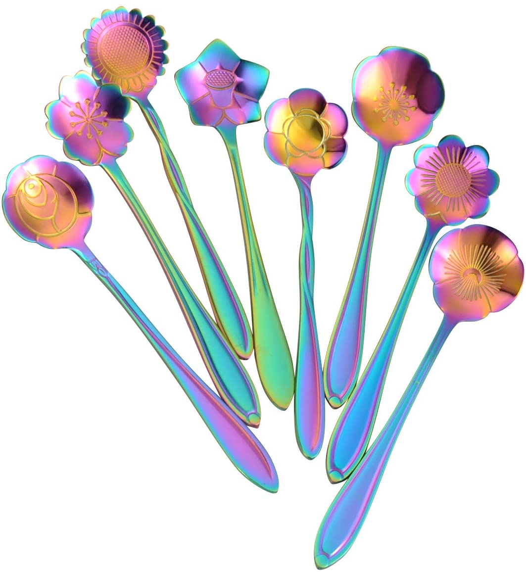 8 Pcs Flower Spoon Set Stainless Steel Tea Stirring Scoops Dessert Cake Ice Cream Spoons Tableware