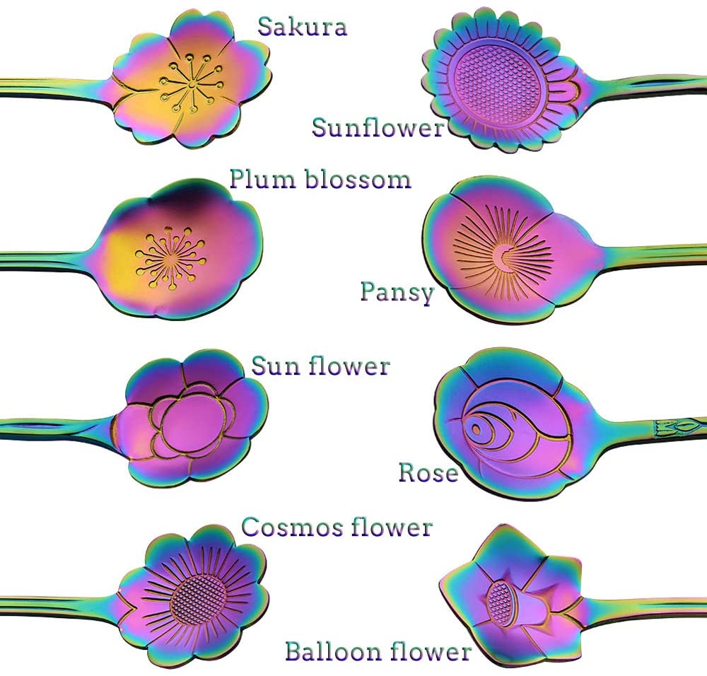 8 Pcs Flower Spoon Set Stainless Steel Tea Stirring Scoops Dessert Cake Ice Cream Spoons Tableware
