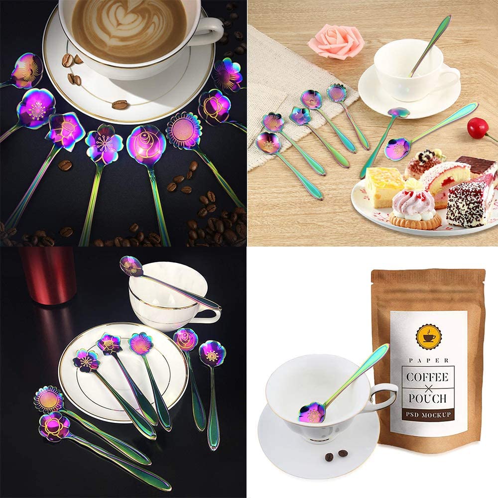 8 Pcs Flower Spoon Set Stainless Steel Tea Stirring Scoops Dessert Cake Ice Cream Spoons Tableware