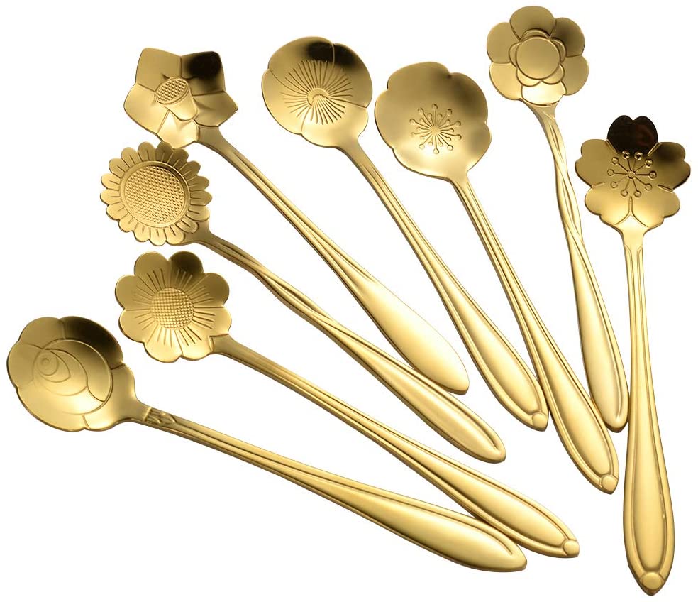 8 Pcs Flower Spoon Set Stainless Steel Tea Stirring Scoops Dessert Cake Ice Cream Spoons Tableware