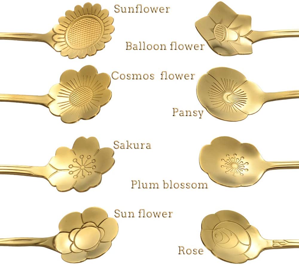 8 Pcs Flower Spoon Set Stainless Steel Tea Stirring Scoops Dessert Cake Ice Cream Spoons Tableware