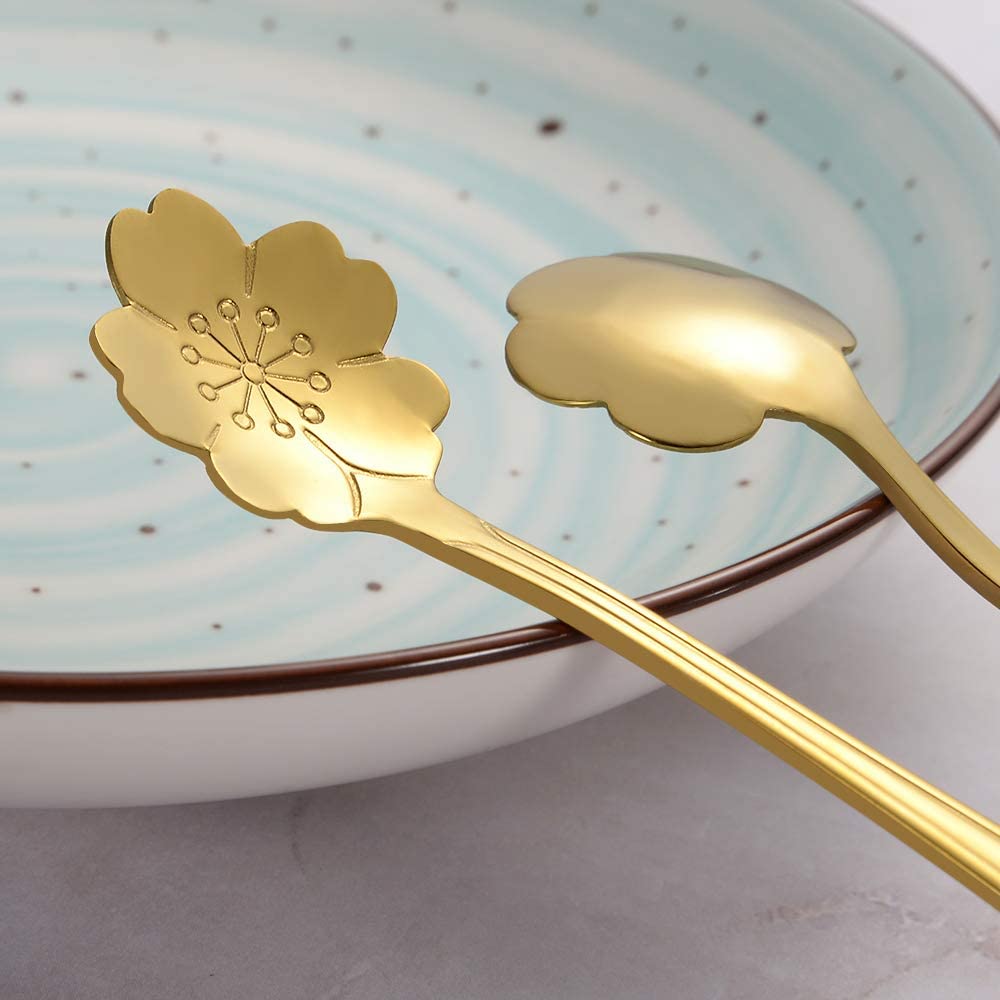 8 Pcs Flower Spoon Set Stainless Steel Tea Stirring Scoops Dessert Cake Ice Cream Spoons Tableware