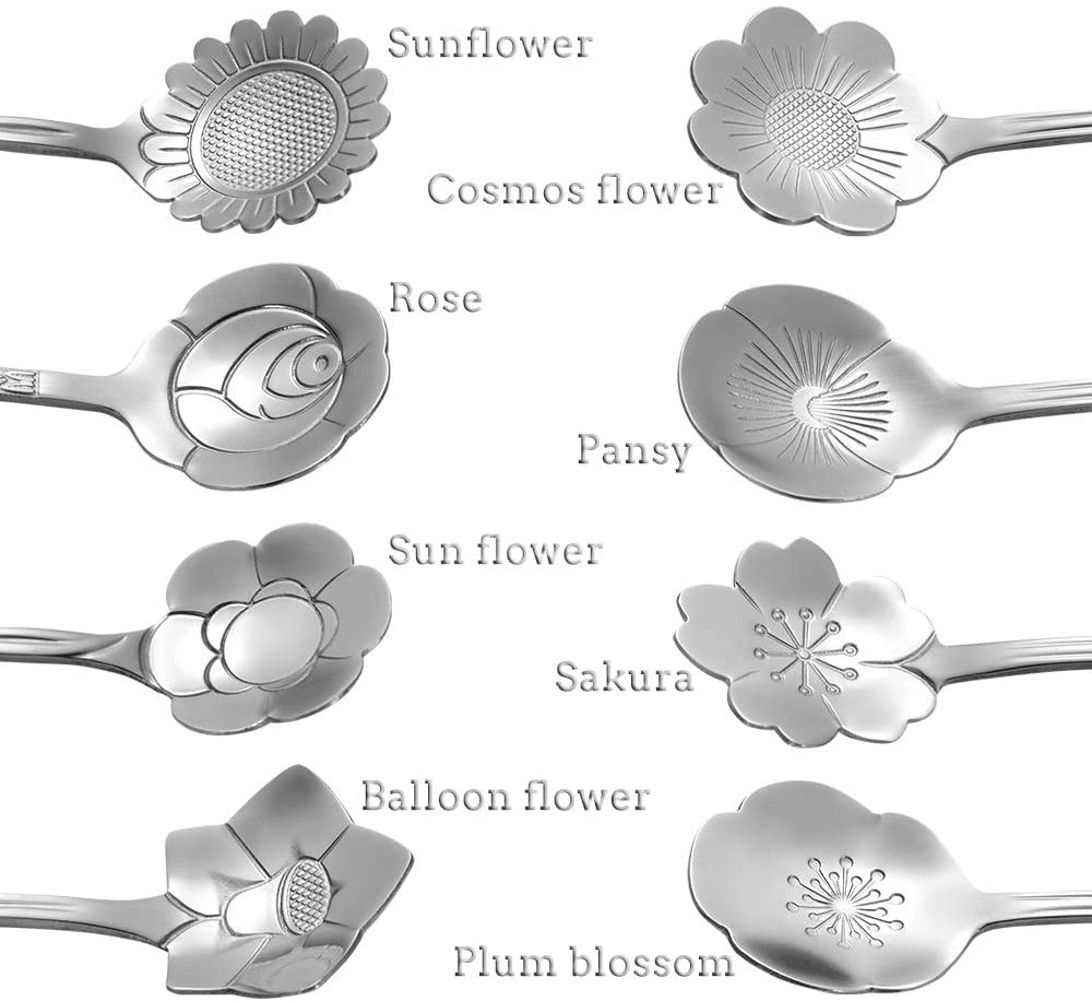 8 Pcs Flower Spoon Set Stainless Steel Tea Stirring Scoops Dessert Cake Ice Cream Spoons Tableware