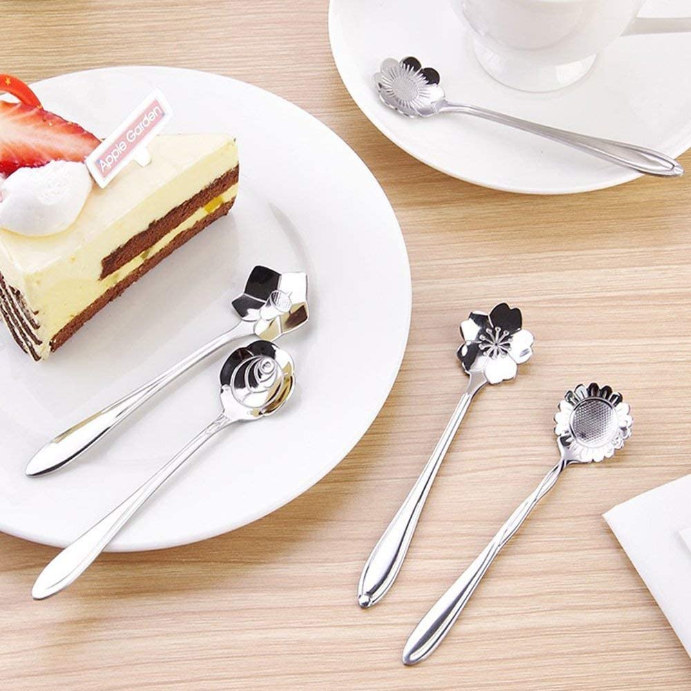 8 Pcs Flower Spoon Set Stainless Steel Tea Stirring Scoops Dessert Cake Ice Cream Spoons Tableware