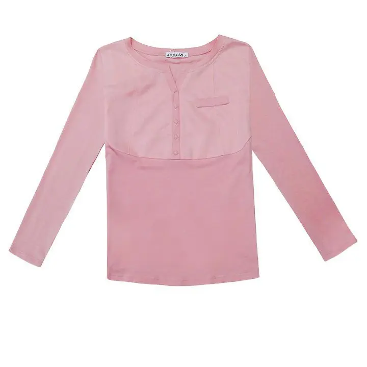 Women Cotton and hemp stitching base coat long-sleeved t-shirt women's oversize blouse