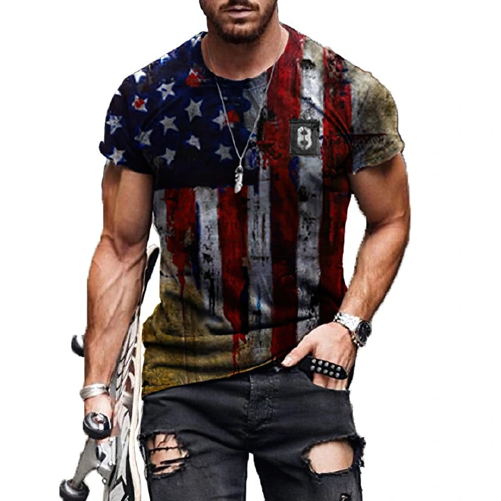 Summer fashion trend cool national flag 3D digital printing leisure men's wear slim comfortable short-sleeved sports T-shirt