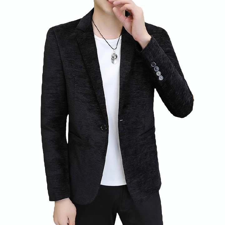 Autumn men's slim solid color suit British men's snow velvet single breasted casual suit young men's coat