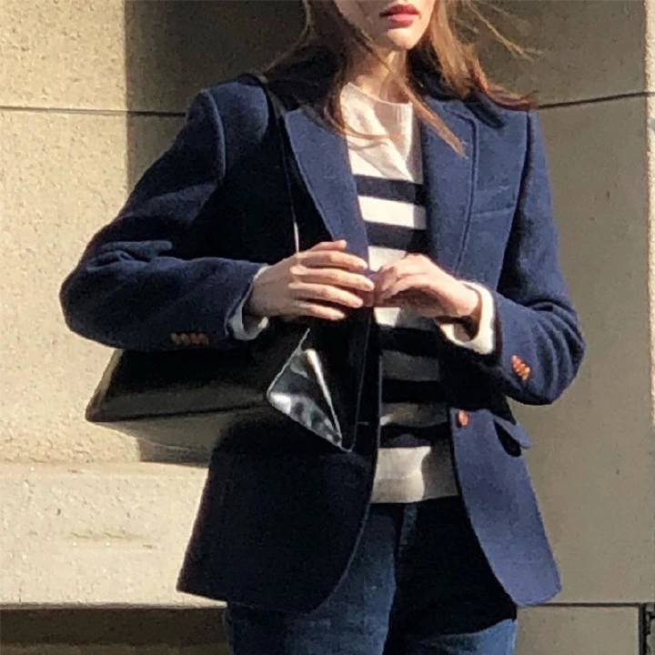 Qiaisi Autumn and Winter New Style Thickened Korean Version Casual Slim Temperament Woolen Woolen Suit Coat Loose Coat Women