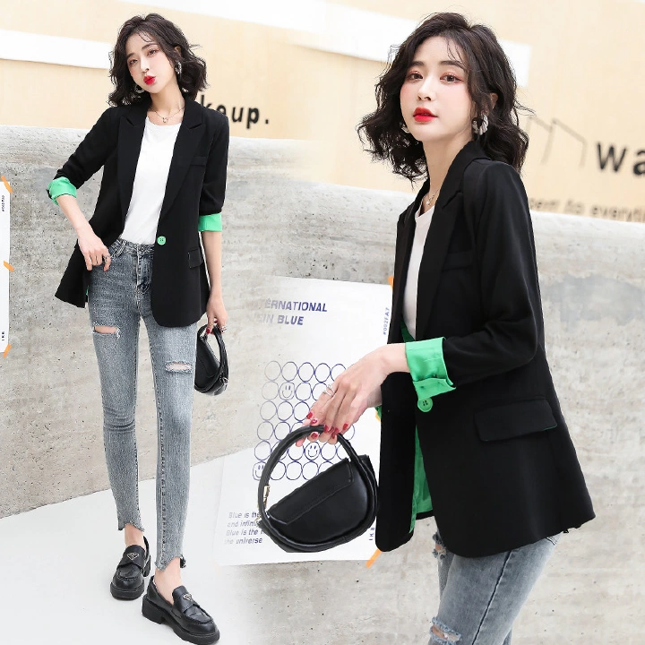 Autumn small suit coat women's new spring and autumn Korean version casual online red fashion loose color contrast suit coat
