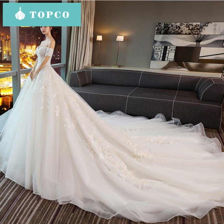 One Shoulder Long Tail Wedding Dress Bride New Spring Lace Court S One Shoulder Long Tail Wedding Dress Bride New Spring Lace Court S White