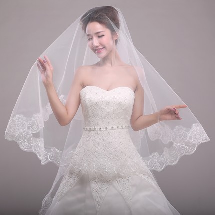 TOPCO Bride marry single layer lace veil 1.5 m female veil wedding dress accessories Bride veils
