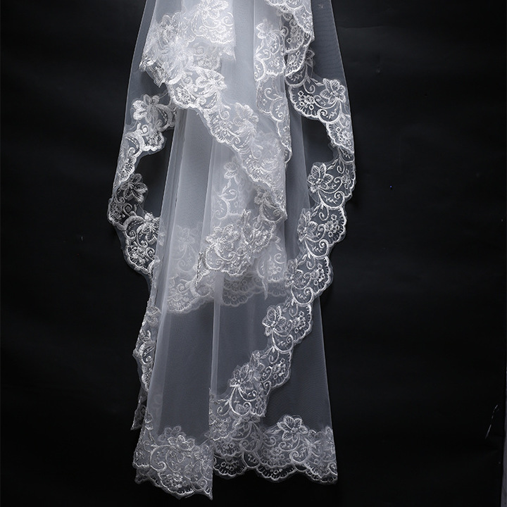 TOPCO Bride marry single layer lace veil 1.5 m female veil wedding dress accessories Bride veils
