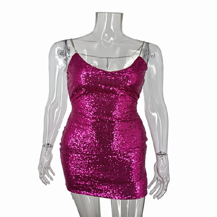 Women's Sequin sexy suspender backless evening dress