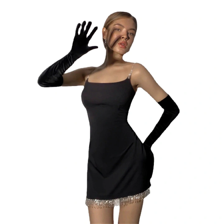 Women's design sense suspender tassel sexy evening dress