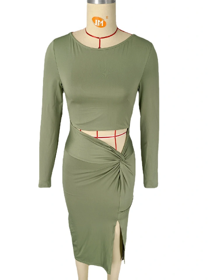 European and American High-end Split Sexy Mid Length Dess Women's Evening Dress