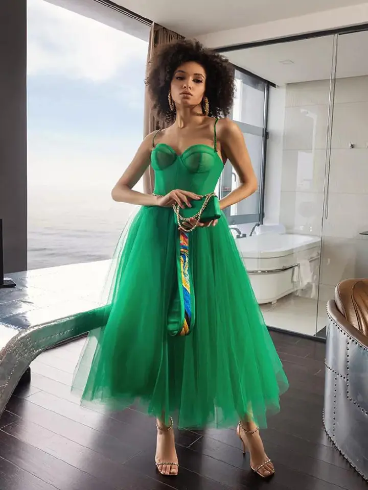 Green Tulle Birthday Dress Women 2023 Spaghetti Straps Magic Awn Bridal With Belt Gown Sweetheart High Waist Vestidos De Fiesta