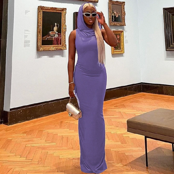 Sexy Y2K Clothes Sleeveless Side Slit Hoodies Bodycon Maxi Dresses Women Club Birthday Party Elegant Outfits