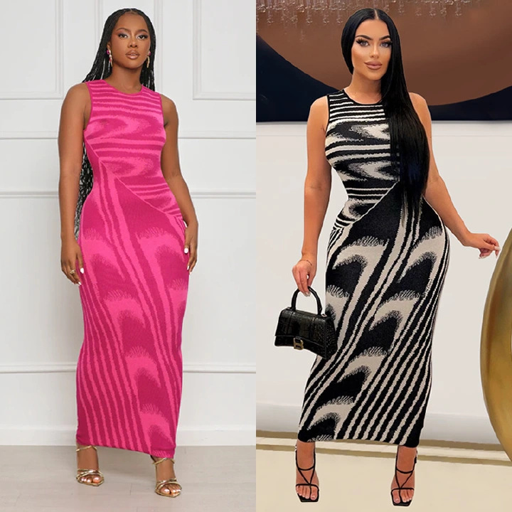 Striped Bodycon Sleeveless Dress Elegant Dress Spring & Summer Stretchy Dresses Women's Clothing