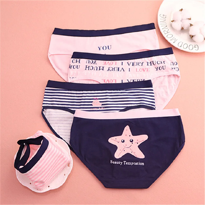 5pcs Cute Soft Cotton Cartoon Pattern Briefs Panties Set Stripe Sexy Panties Underwear Oversize Underpants Ladies Plus Size Panty