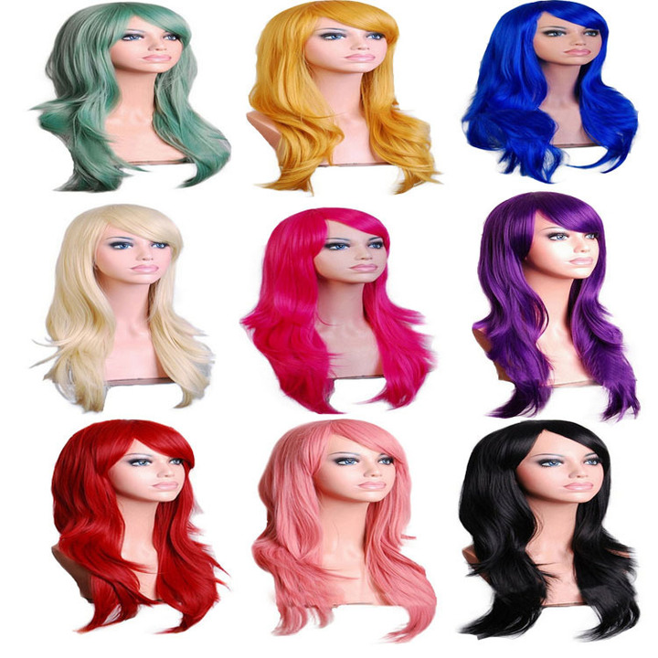 Cos anime pop five color wig wig70cm long curly hair wig