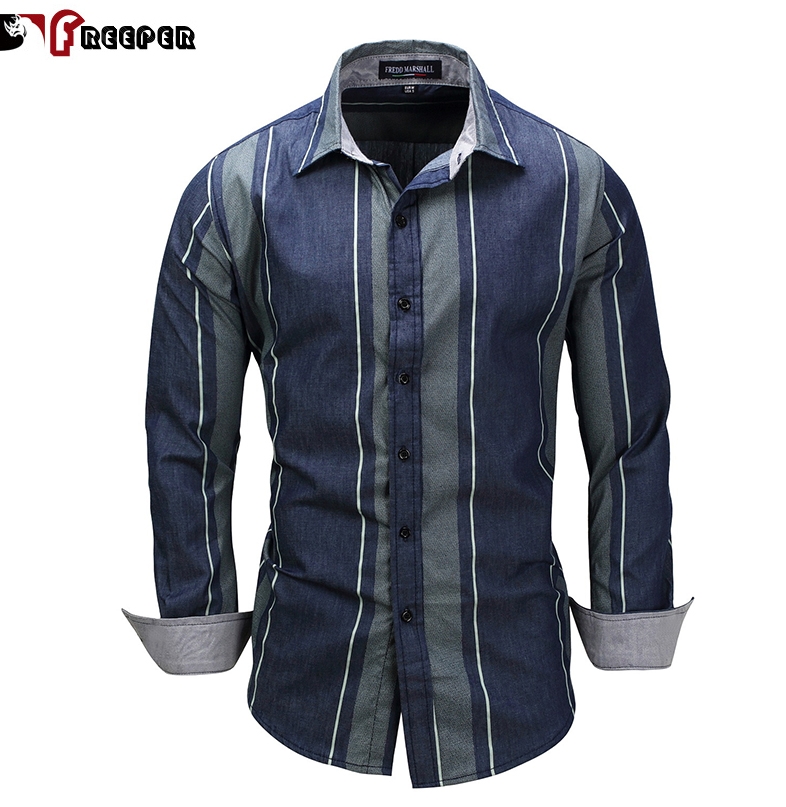Kilimall New Youth Fashion Men S Denim Long Sleeve Shirt Stripes