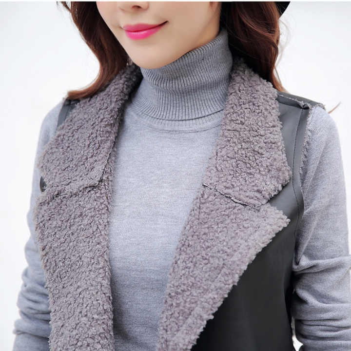 2021 new winter vest plus velvet padded pu leather lapel long clip jacket