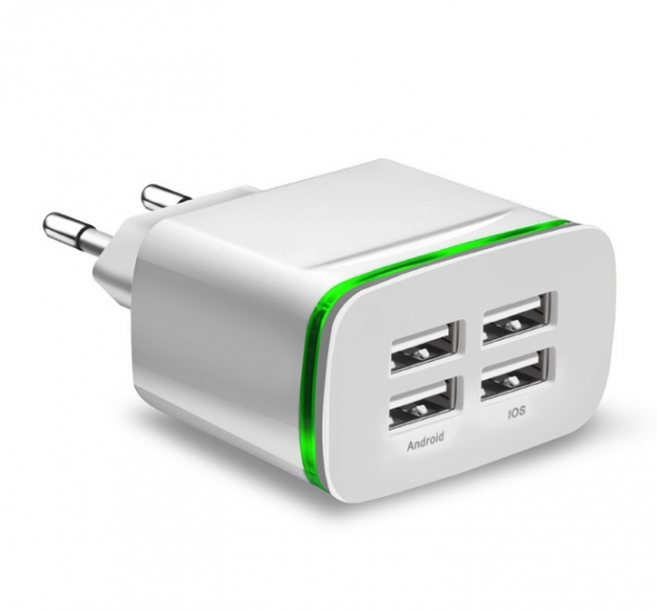 4 USB Phone Charger 5V 4A USB Charge Adapter With LED Light For iPhone Samsung  All Kind MobilePhone