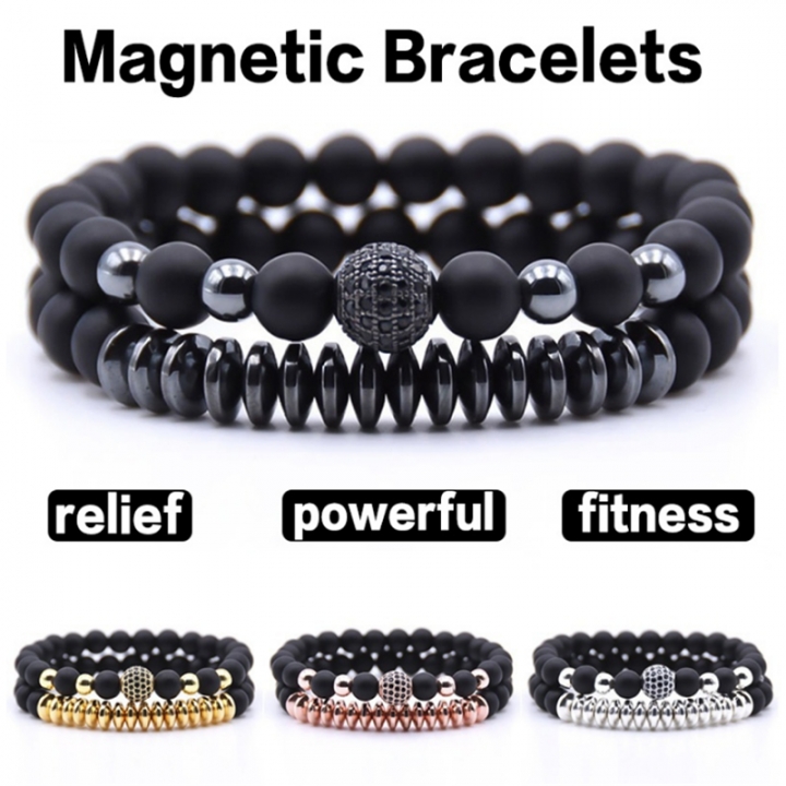 Energy Fitness Natural Stone Lava Bracelet Matte Magnetic Bracelets &amp; Bangles Charm Handmade Couples