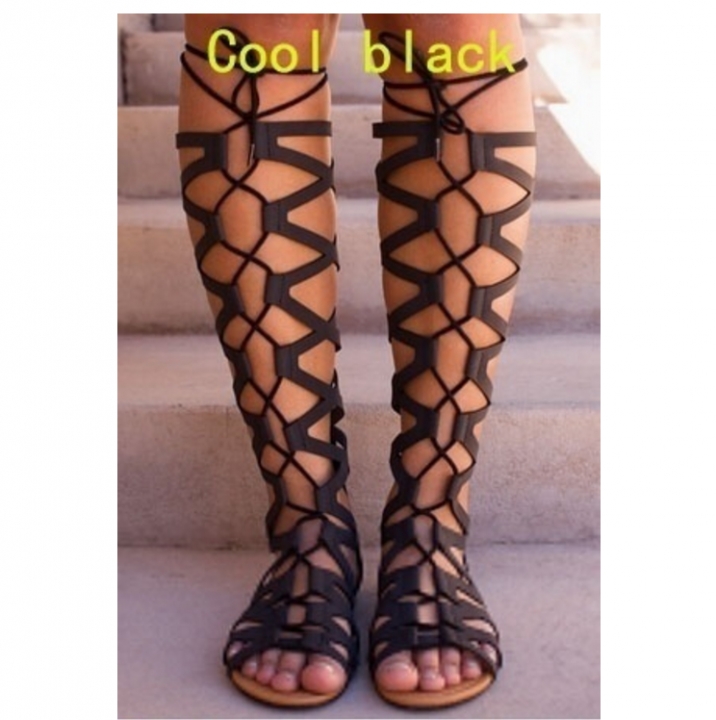 Fashion Woman Gladiator Sandals Flat With Summer Shoe Ladies Sexy Casual Knee-high Boot Sandals Shoe