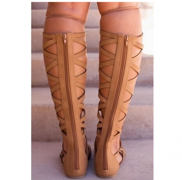 Fashion Woman Gladiator Sandals Flat With Summer Shoe Ladies Sexy Casual Knee-high Boot Sandals Shoe