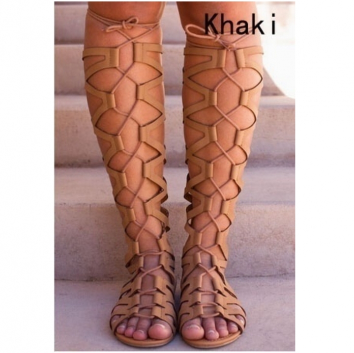Fashion Woman Gladiator Sandals Flat With Summer Shoe Ladies Sexy Casual Knee-high Boot Sandals Shoe