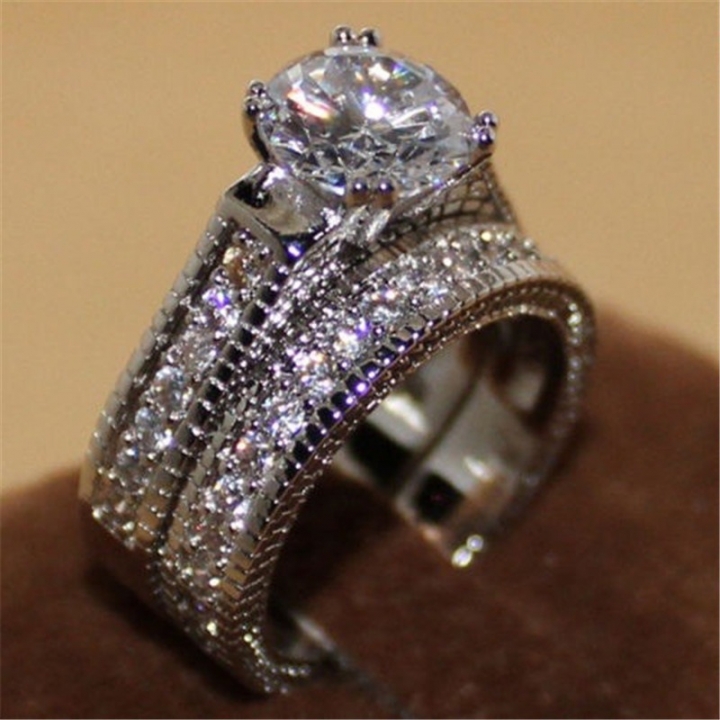 Brand Jewelry Genuine Natural Gemstone White Sapphire Birthstone Silver Wedding Engagement Ring Set