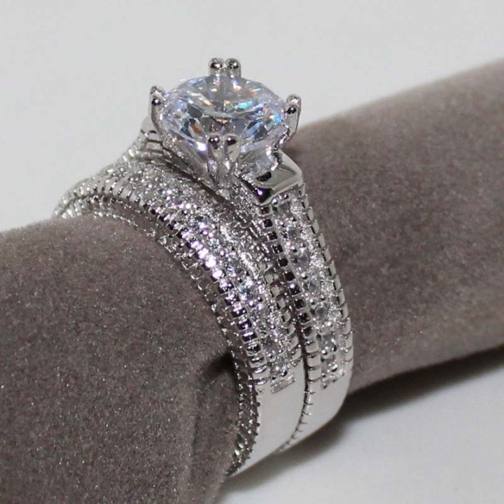 Brand Jewelry Genuine Natural Gemstone White Sapphire Birthstone Silver Wedding Engagement Ring Set