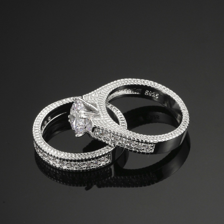Brand Jewelry Genuine Natural Gemstone White Sapphire Birthstone Silver Wedding Engagement Ring Set
