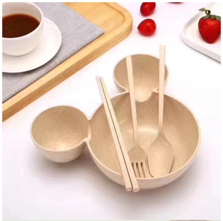 Wheat straw Grid design Separate Bowl Baby Plate Dishes Tableware Tray Cartoon Creative