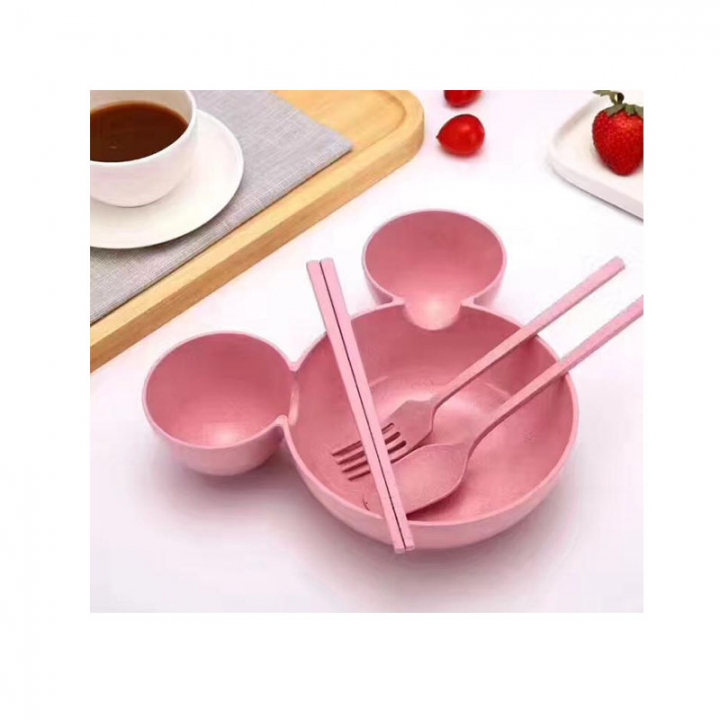 Wheat straw Grid design Separate Bowl Baby Plate Dishes Tableware Tray Cartoon Creative