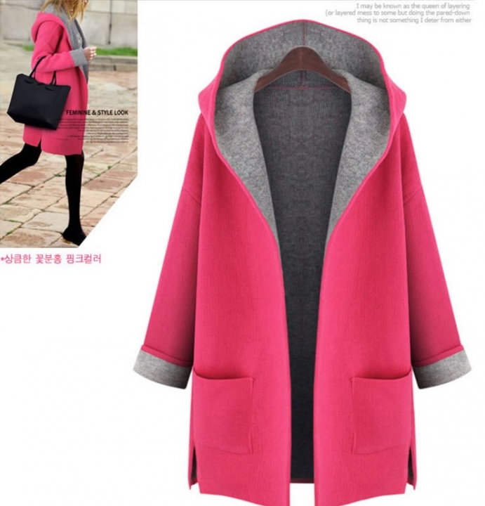 Autumn Fashion Warm Women Loose Hooded Cardigan Office Lady Trench