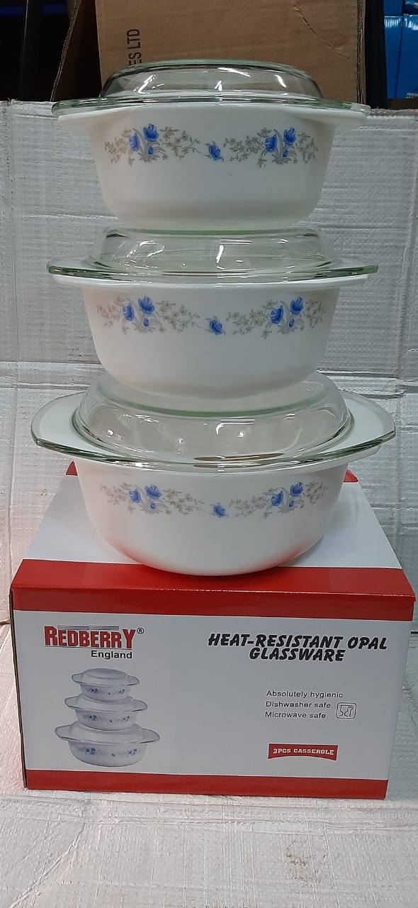 3Pcs Casserole Dish Heat Resistant Opal Glassware (Serving Dish)