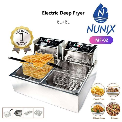 Nunix 6L+6L Commercial Double Electric Deep Fryer Stainless Steel Household Chips Frying Pan