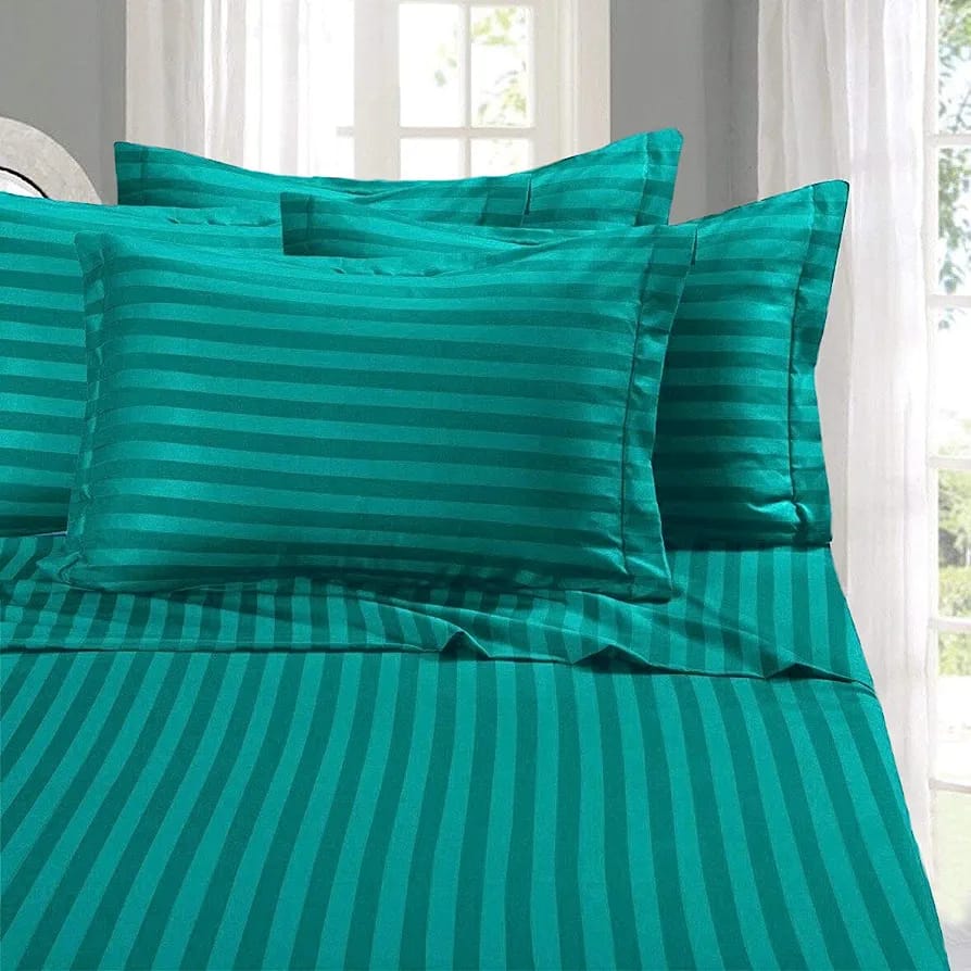 6Pcs Luxury Cotton Stripped Bedsheets Set (4pillowcases and 2pc bedsheets ) Bedding Set